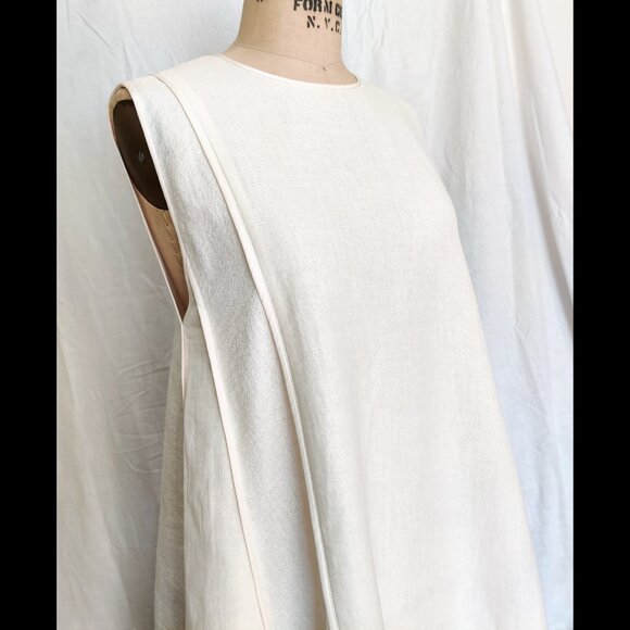Narciso Rodriguez SS16 White Silk Linen Midi Asymmetrical Sack Dress 42 6 Small - Picture 6 of 12